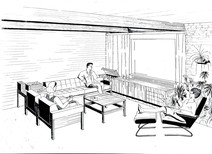 Reinhold Adolf, Innenraumzeichnung, Mitte 1960er-Jahre