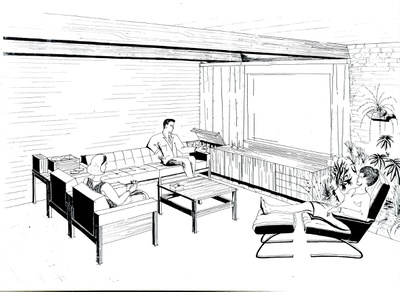 Reinhold Adolf, Innenraumzeichnung, Mitte 1960er-Jahre