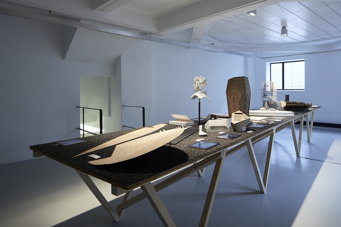 Blick in die Ausstellung „Snøhetta: Relations“ im aut, „Snøhetta and friends – details of collaborations“