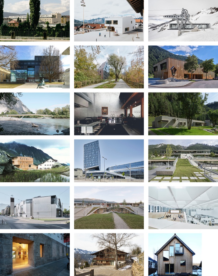 Die 18 zur "Auszeichnung des Landes Tirol für Neues Bauen 2020" nominierten Projekte
