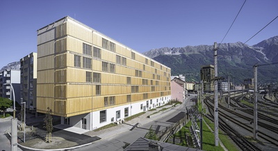 Gästehaus für Studierende und Lehrende, Innsbruck, 2021– 2025 (Architektur: ARGE Betina Hanel & Gerhard Manzl)