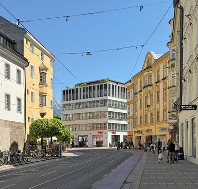 Stadthaus Museumstraße 1, Innsbruck, 2022 – 2026 (Architektur: Henke Schreieck Architekten)