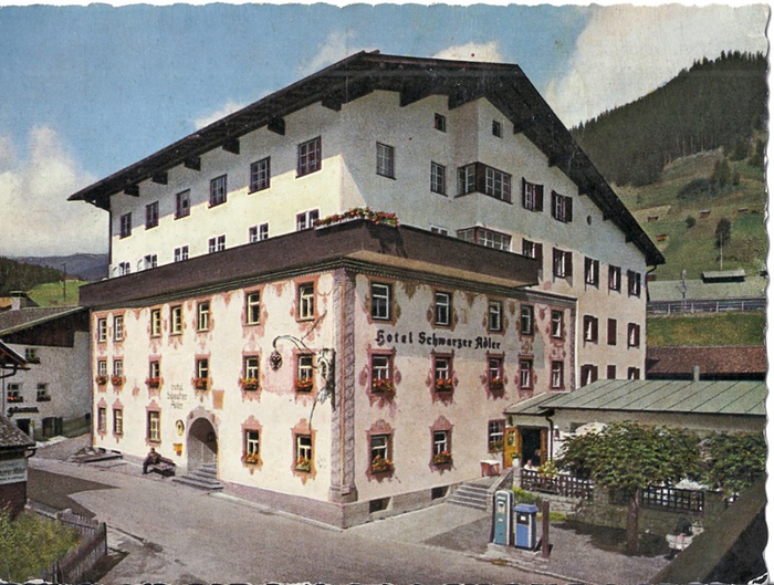 Postkarte "Hotel Schwarzer Adler", Foto R. Mathis, Landeck