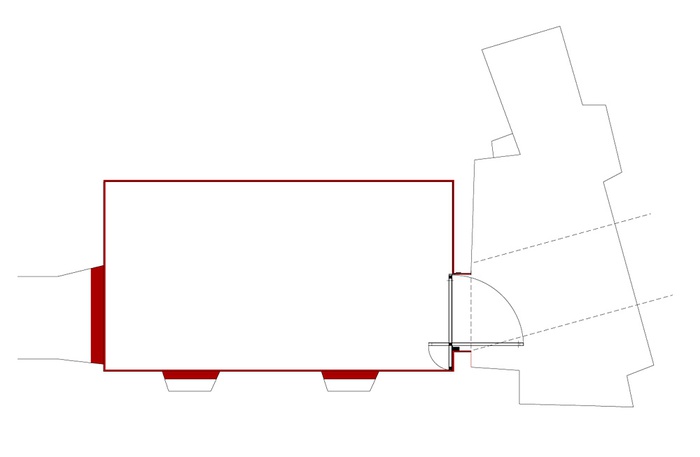 Karls kleiner Raum für Kunst, Grundriss (gelb: Abriss, rot: Neu)