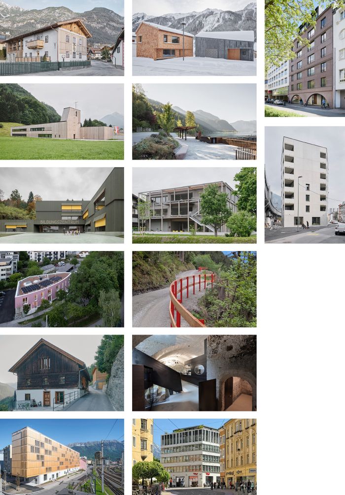 Die 14, zur "Auszeichnung des Landes Tirol für Neues Bauen 2026" nominierten Projekte.