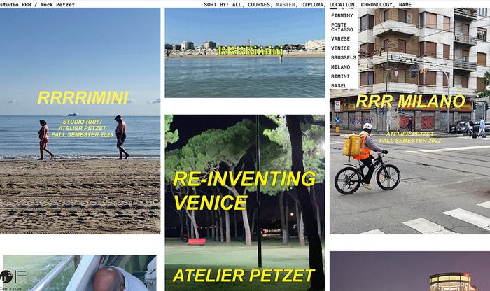 Website des Studio Petzet an der USI Università della Svizzera italiana, Lugano