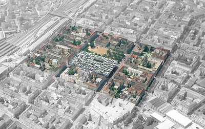 Realutopie „Himmel über Fünfhaus“, 2004 – © Rendering Büro Stelzhammer Realutopie „Himmel über Fünfhaus“, 2004