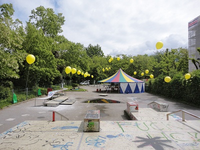 Sommer 2014: Der Bauplatz im Rapoldiplatz ist einer der zentralen Orte der Architekturtage 2014